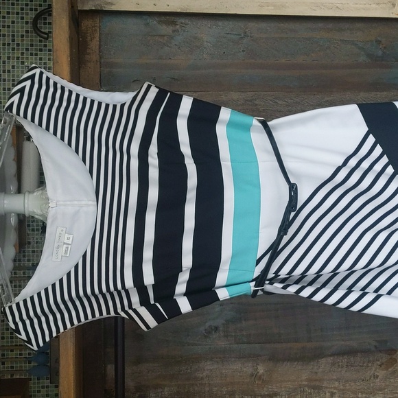 London Times Striped Shift Dress with Belt - Women's 10 - Picture 2 of 8